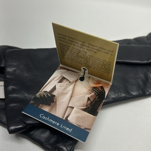 Isotoner Aris 115 Leather Gloves Cashmere Lined Winter Luxury Black New One Size - Picture 7 of 7